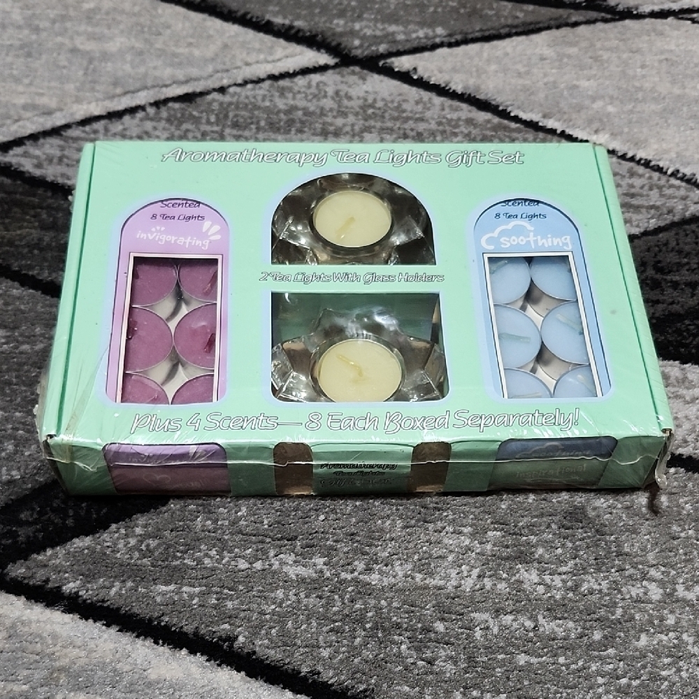 AROMATHERAPY 34-PIECE SCENTED MULTICOLOR TEA LIGHT CANDLES & 2-HOLDERS GIFT SET